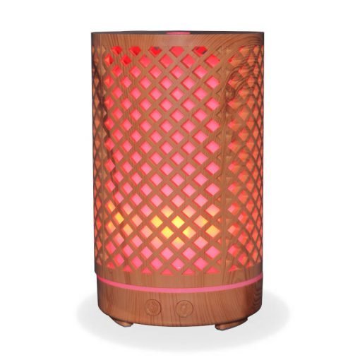 Aromar Tranquil Wood Diffuser with red light on a white background