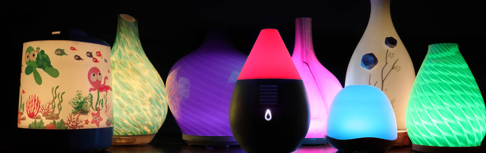Multiple diffusers with colored lights turned on