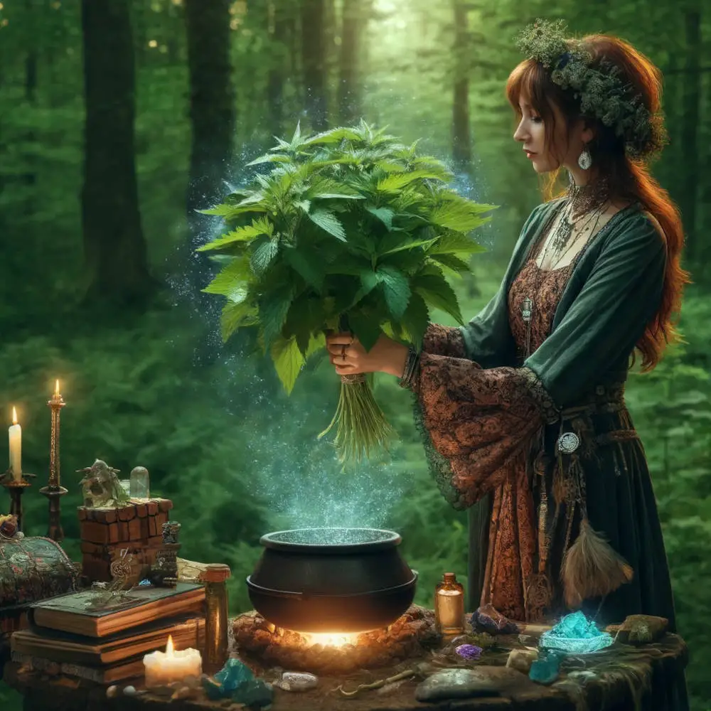 nettles being used in a magic ritual or spell
