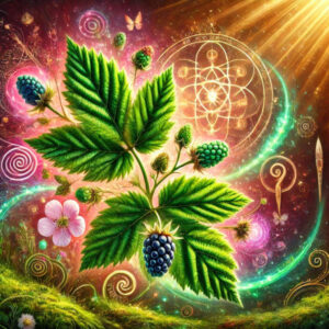 Black berry leaf with magical fertility and creativity symbols