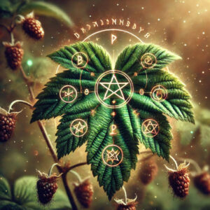 Black berry leaf with magical grounding and stability symbols