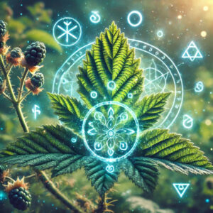 Black berry leaf with magical healing symbols