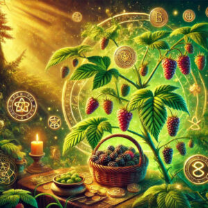 Black berry leaf with magical prosperity and abundance symbols