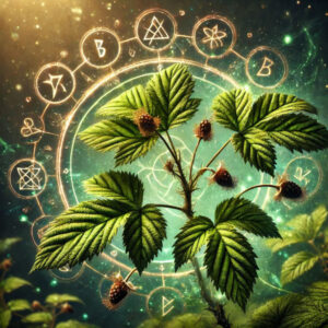 Black berry leaf with magical protection symbols