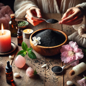 Someone performing a Black sesame seed fertility ritual