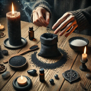 Someone performing a Black sesame seed protection ritual