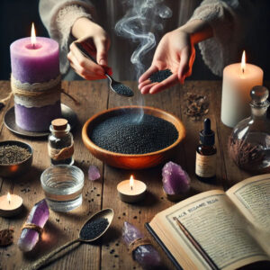 Someone performing a Black sesame seed spirit communication ritual