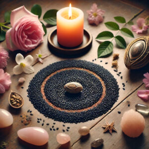 Black sesame seed with enhancing fertility symbols