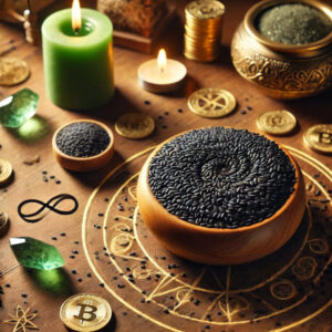 Black sesame seed with prosperity and abundance symbols