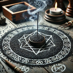Black sesame seed with spiritual banishment symbols