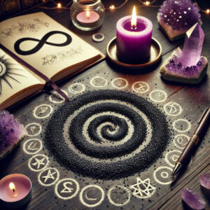 Black sesame seed with spiritual communication symbols