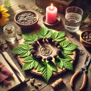 Someone performing a black berry leaf fertility and creativity ritual