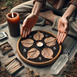 Someone performing a black berry leaf grounding and stability ritual