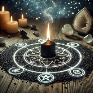 Black sesame seed with spiritual protection symbols