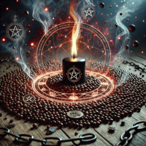 Brown mustard seed with magical and spiritual banishing negativity symbols