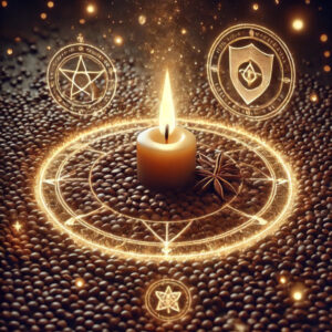 Brown mustard seed with magical and spiritual protection symbols