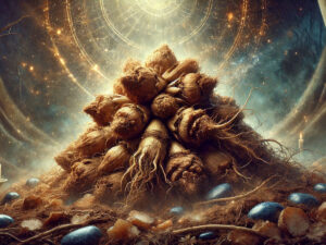 7 magical properties of Chicory Root - a pile of chicory roots with a magical wispy background