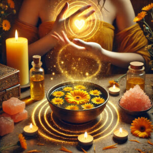Calendula being used in a healing and protection ritual - The golden shield spell