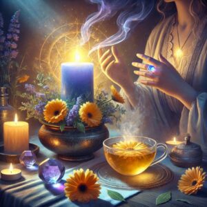 Calendula being used in a psychic and spiritual enhancement spell - The Sunlit Vision Spell