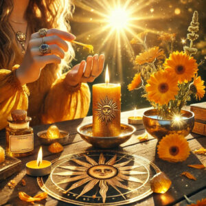 Calendula being using in a sun energy and solar blessings ritual known as The Golden Sun Empowerment Ritual