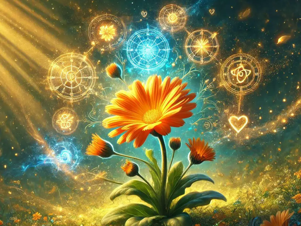 Calendula with symbology of its 7 magical properties
