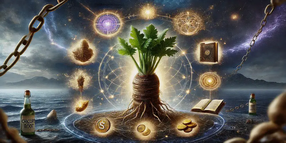 Chicory Root with imagery related to its 7 magical properties