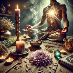 chrysanthemum being used in a magical psychic enhancement ritual using Dried Chrysanthemum petals,
Mugwort, 
Labradorite, 
A purple or silver candle, and 
A small bowl of water