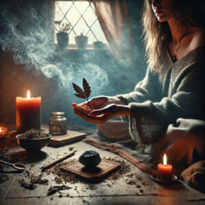 Comfrey being used in a grounding and emotional stability meditation ritual
