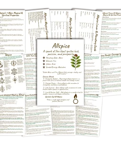 Allspice Grimoire • Printable A5 Herbal Magic Pages (16-Page Set) 5 Allspice book of shadows and grimoire pages with a plain white background